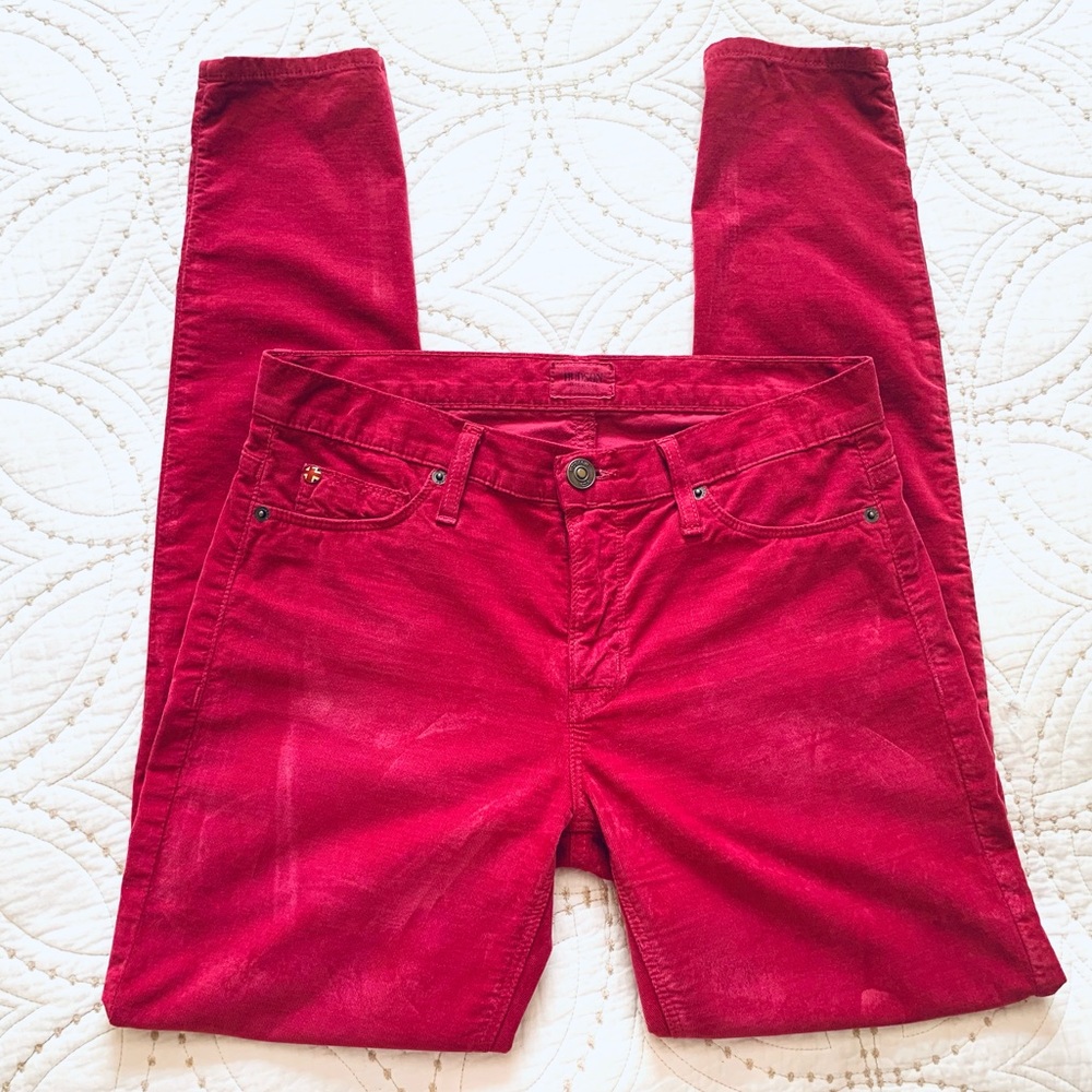 Hudson Fuchsia Pink Stretch Velour Skinny Jeans 27
